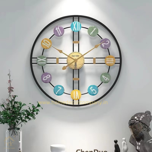 Hdc Round Dial Wall Clock Home Living Room Bedroom Metal Pointer Clock Simple Vintage Style Decoration Wall Clock