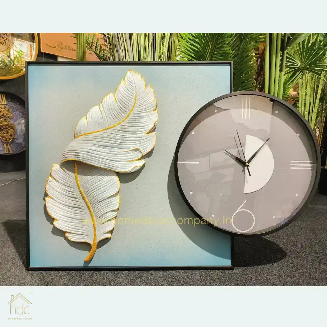 Hdc Modern Aesthetic Hand-Painted Clock Canvas (Size:- Painting 60*60, clock 40*40Cm) - HDC Lights