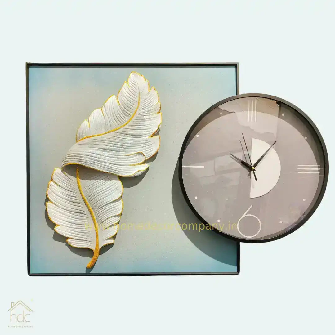 Hdc Modern Aesthetic Hand-Painted Clock Canvas (Size:- Painting 60*60, clock 40*40Cm) - HDC Lights