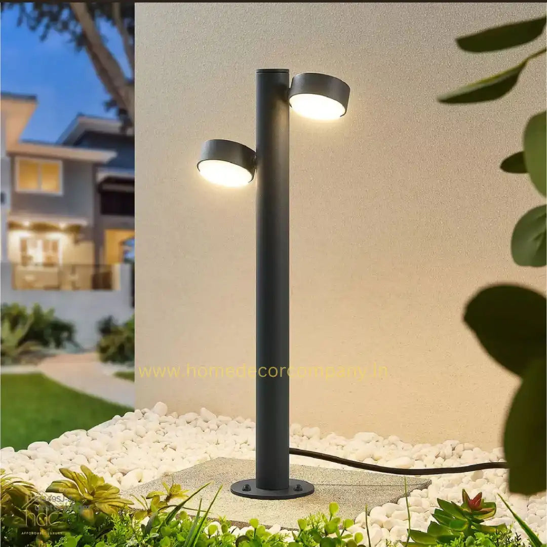 HDC 600MM Dual-Head Outdoor LED Bollard Light – Modern Black Die-Cast Aluminum Fixture