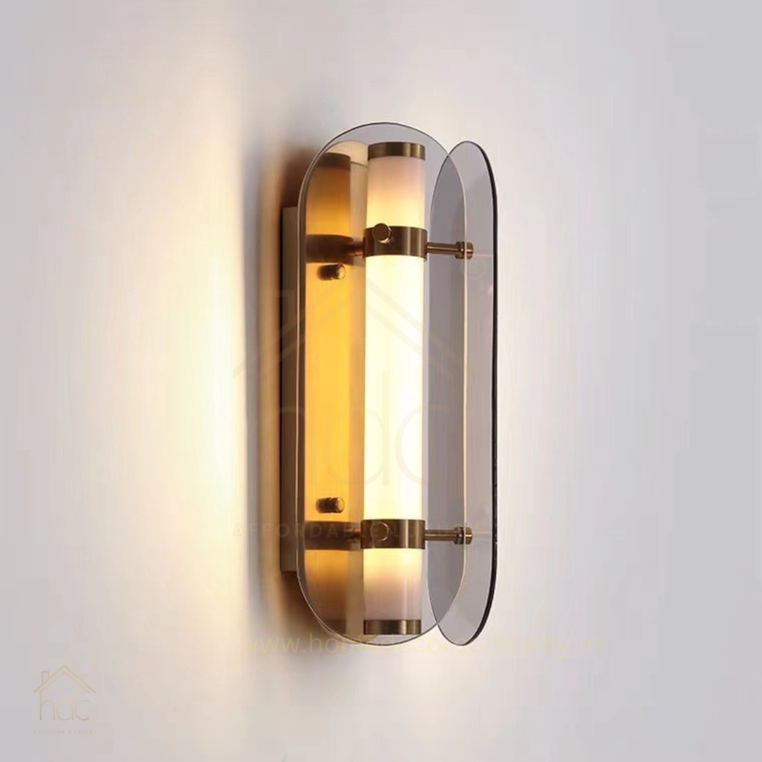 Hdc High-End  LED Glass Wall Lamp Modern Minimalist Metal With Arch Design Bedroom Wall Art Lights Amber Soot