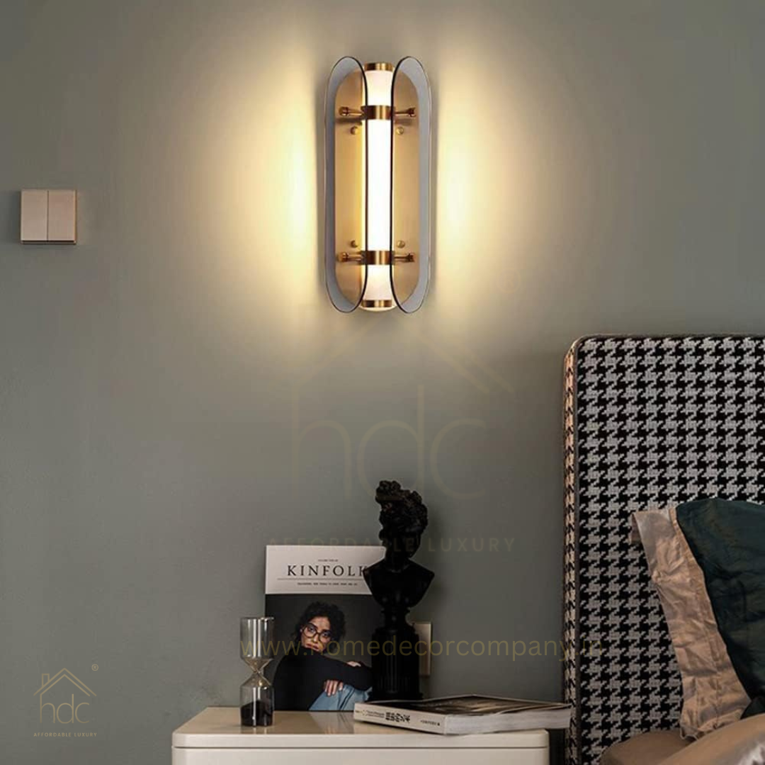 Hdc High-End  LED Glass Wall Lamp Modern Minimalist Metal With Arch Design Bedroom Wall Art Lights Smoke Soot