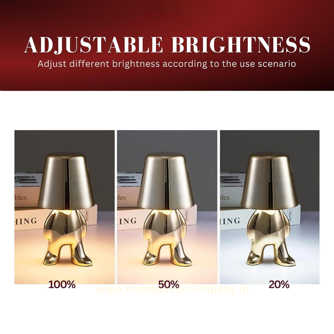 Hdc Nordic Golden/Silver Luxury Portable LED Desk Lamp Cafe Bar Restaurant Standing Stylish Little Golden Man Home Decoration Night Light