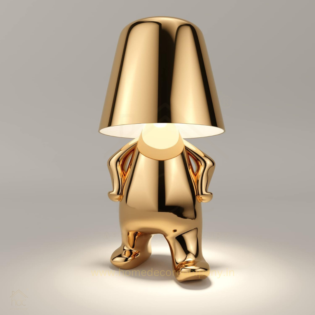 Hdc Nordic Golden/Silver Luxury Portable LED Desk Lamp Cafe Bar Restaurant Standing Stylish Little Golden Man Home Decoration Night Light