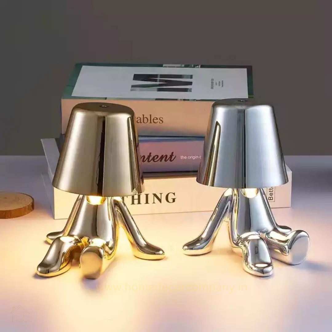 Hdc Nordic Golden/Silver Luxury Portable LED Desk Lamp Cafe Bar Restaurant Sitting Stylish Little Golden Man Home Decoration Night Light