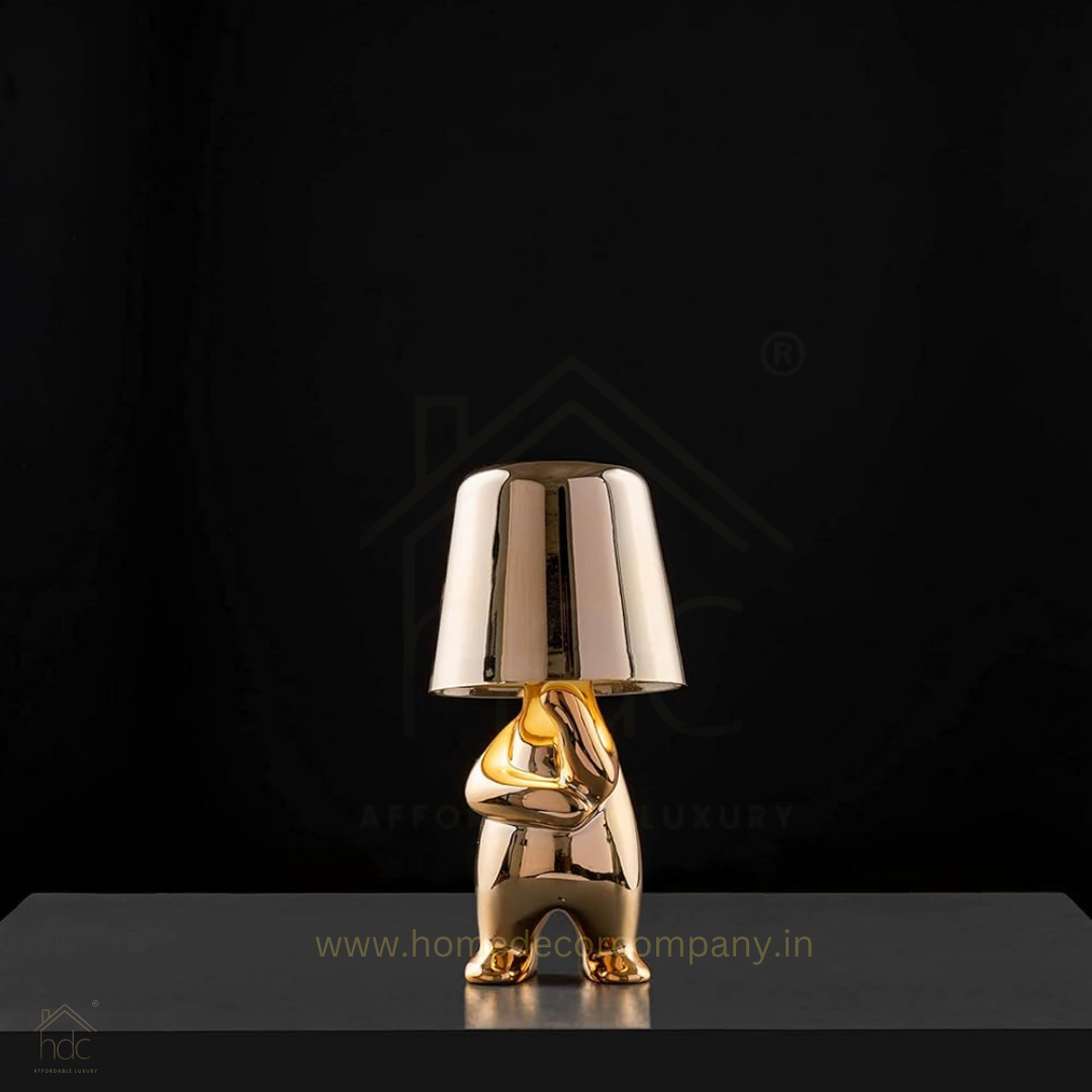Hdc Little Golden/Silver Man Thinking Stylish Nordic Golden Luxury Portable LED Desk Lamp Cafe Bar Restaurant Home Decoration Night Light