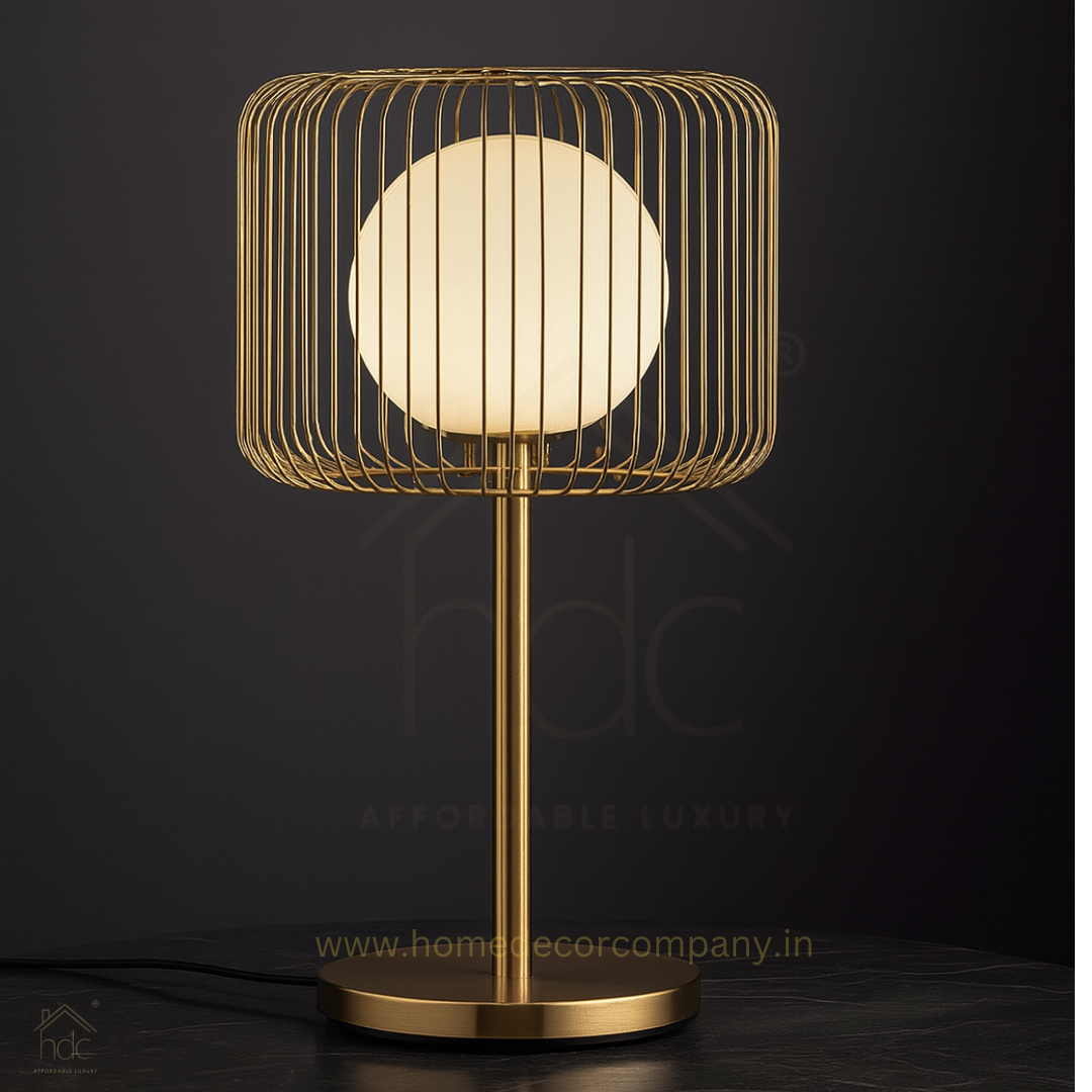 Hdc Modern Luxe Gold Cage Table Lamp with Frosted Globe