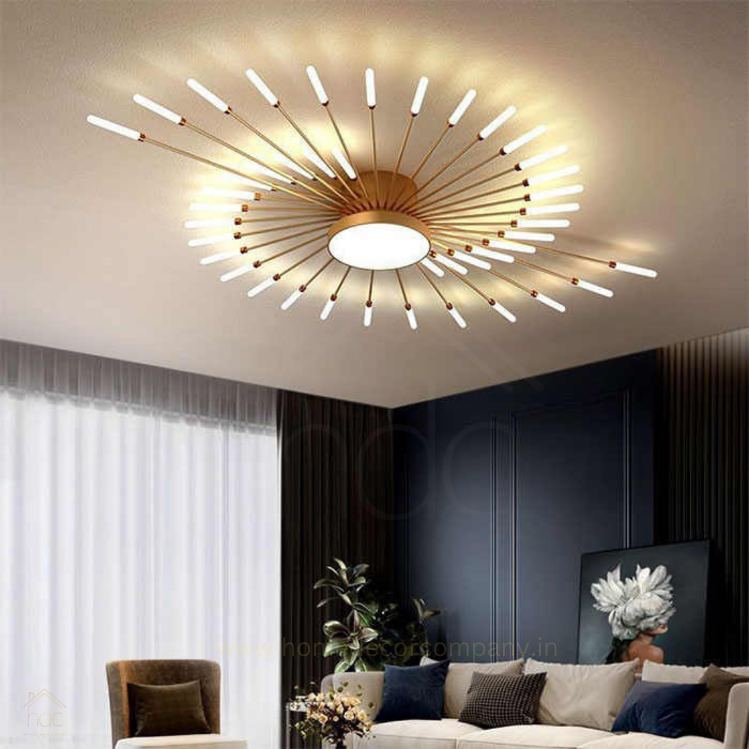 HDC 28+1, 42+1 Light Gold Body Acrylic Led Chandelier Ring For Living Room Lamp - Warm White