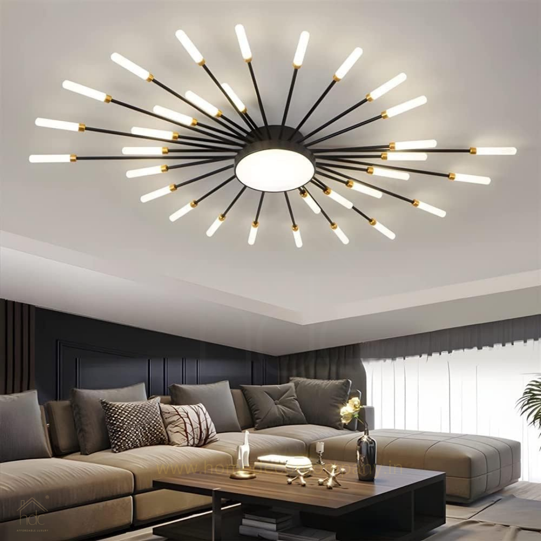 HDC 28+1, 42+1 Light Black Body Acrylic Led Chandelier Ring For Living Room Lamp - Warm White