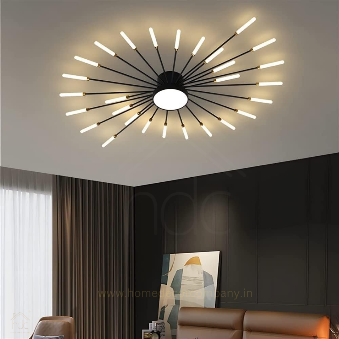 HDC 28+1, 42+1 Light Black Body Acrylic Led Chandelier Ring For Living Room Lamp - Warm White