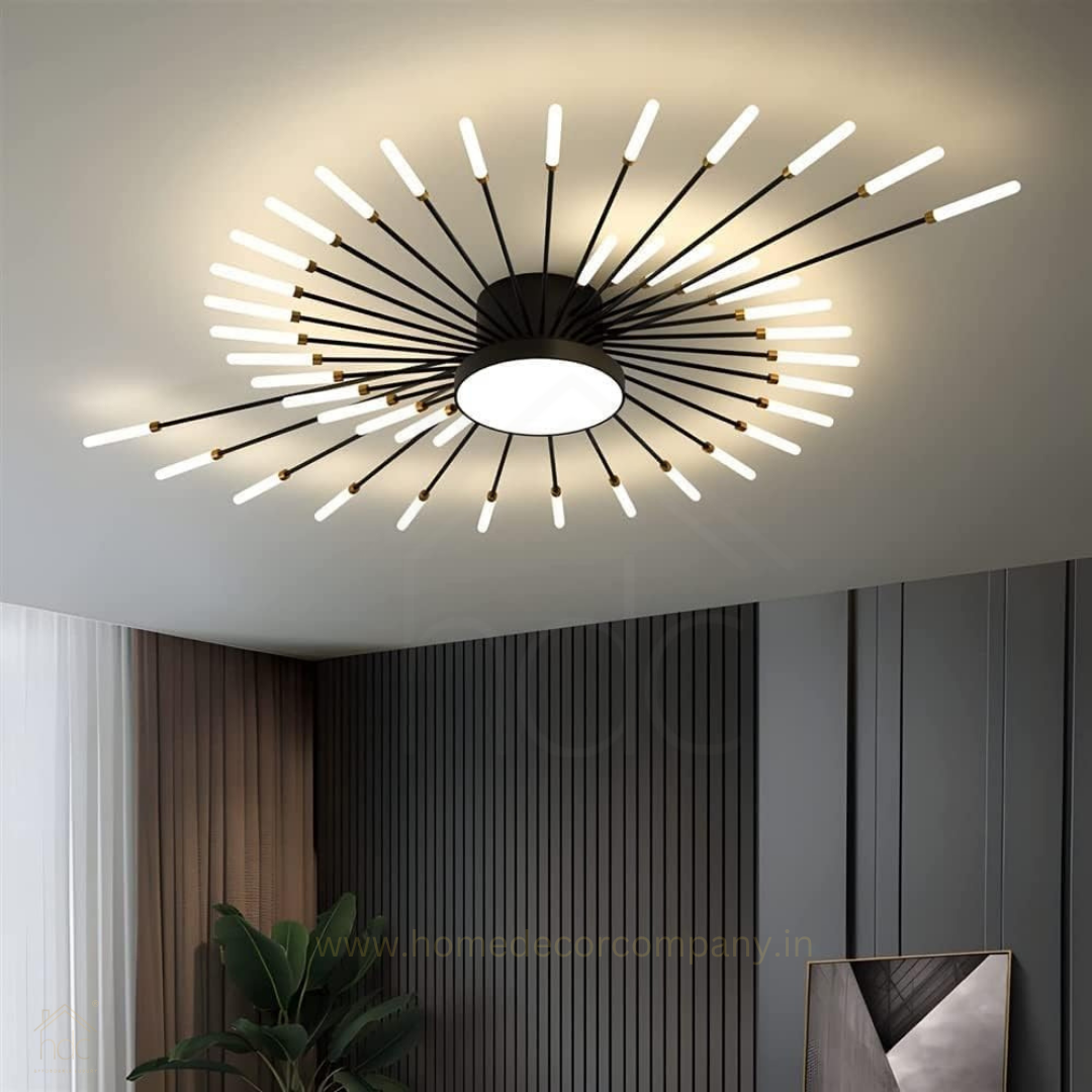 HDC 28+1, 42+1 Light Black Body Acrylic Led Chandelier Ring For Living Room Lamp - Warm White