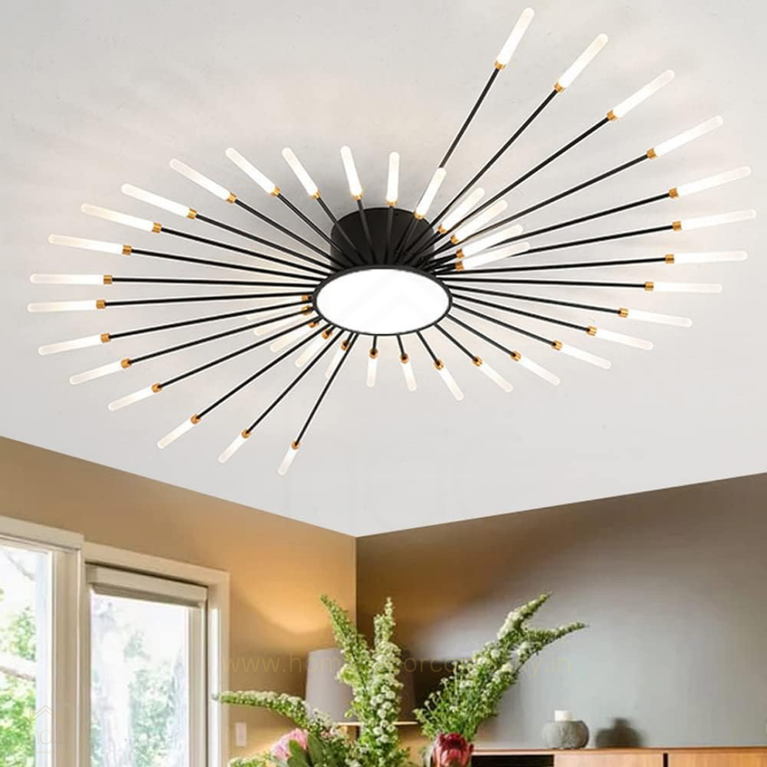 HDC 28+1, 42+1 Light Black Body Acrylic Led Chandelier Ring For Living Room Lamp - Warm White