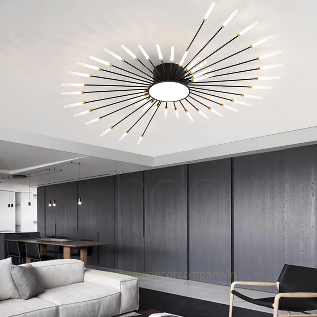 HDC 28+1, 42+1 Light Black Body Acrylic Led Chandelier Ring For Living Room Lamp - Warm White