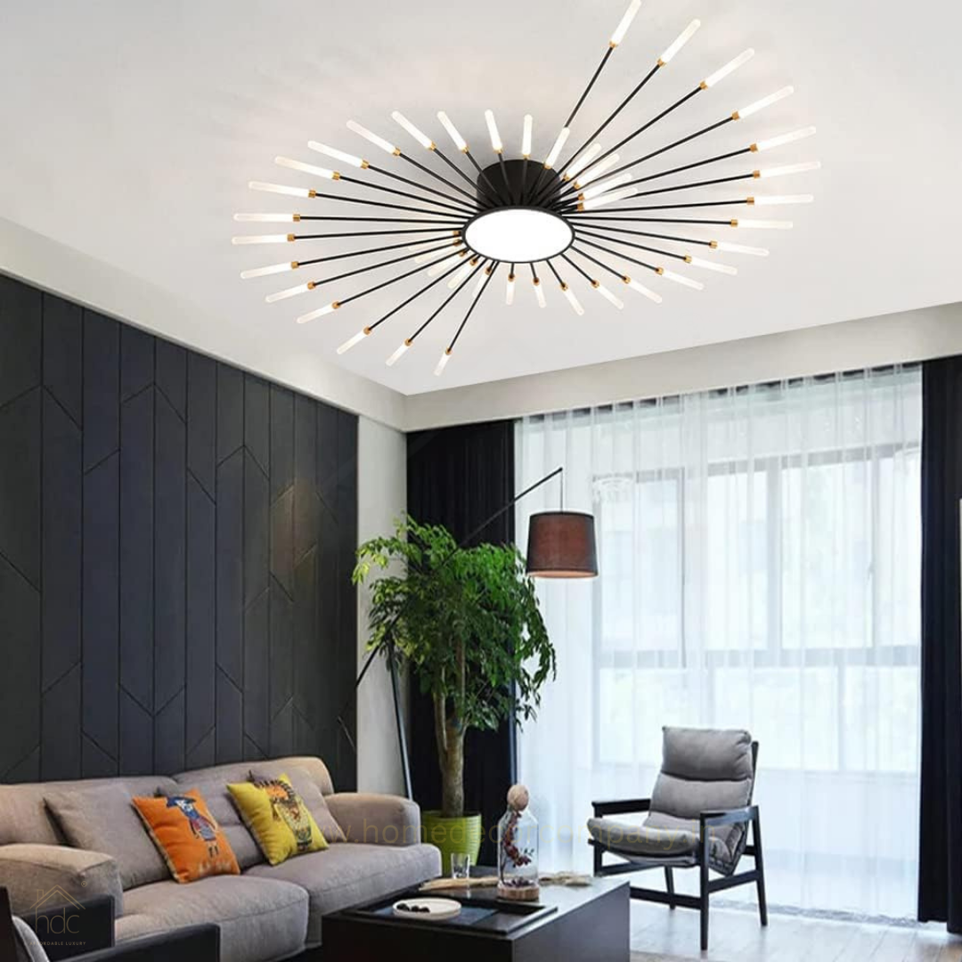 HDC 28+1, 42+1 Light Black Body Acrylic Led Chandelier Ring For Living Room Lamp - Warm White