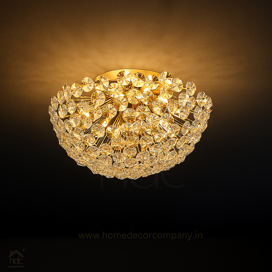 HDC 300MM Gold Luxury Crystal Flush Mount Ceiling Light for Living Area Home - Warm White