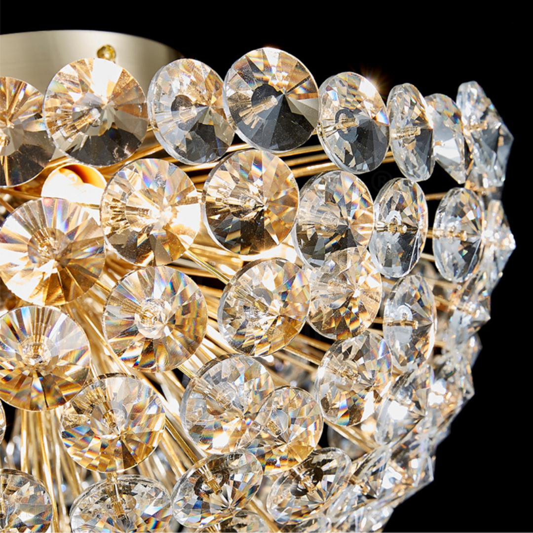 HDC 300MM Gold Luxury Crystal Flush Mount Ceiling Light for Living Area Home - Warm White