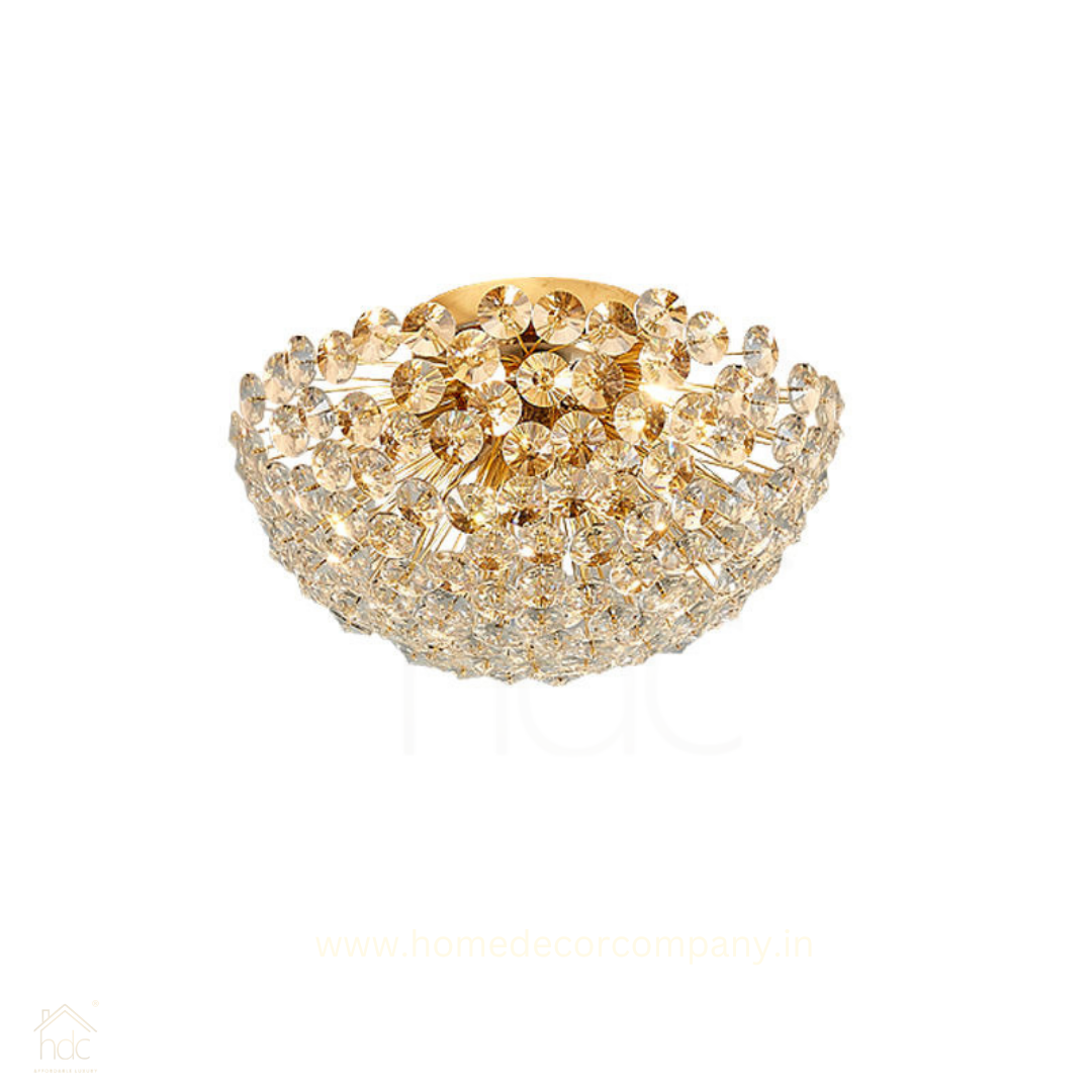 HDC 300MM Gold Luxury Crystal Flush Mount Ceiling Light for Living Area Home - Warm White
