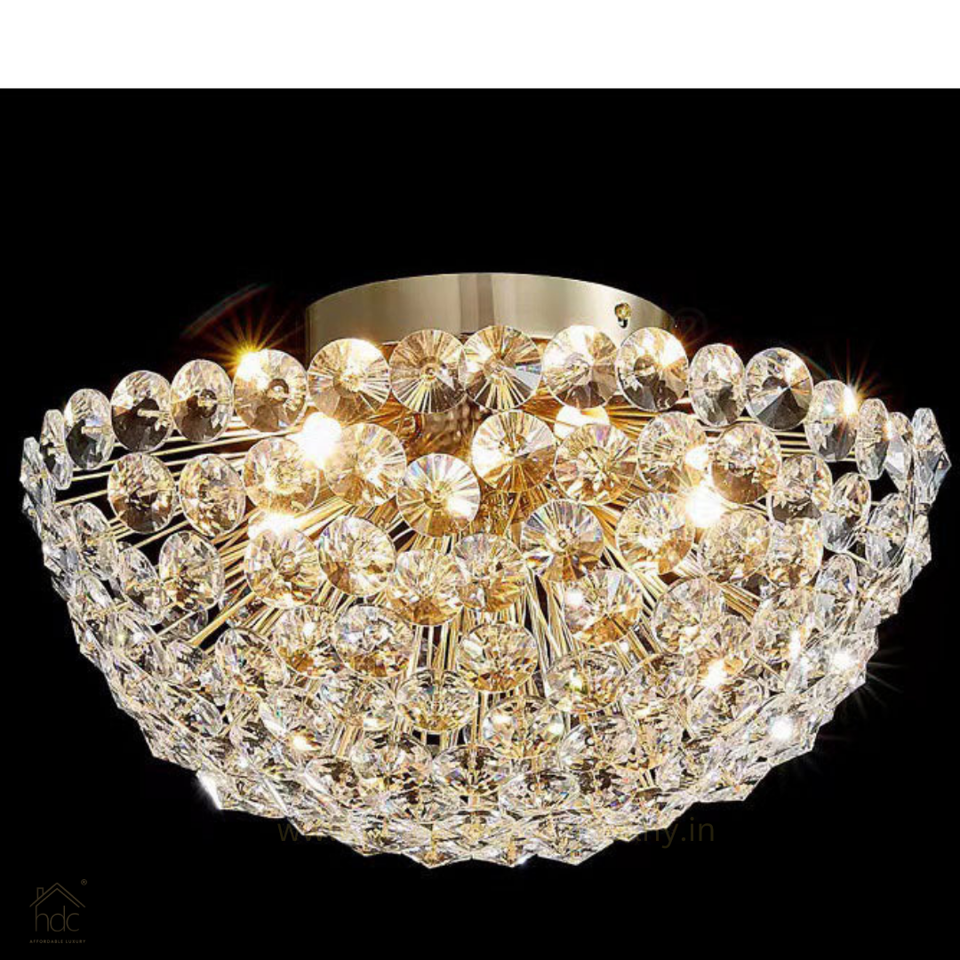 HDC 300MM Gold Luxury Crystal Flush Mount Ceiling Light for Living Area Home - Warm White