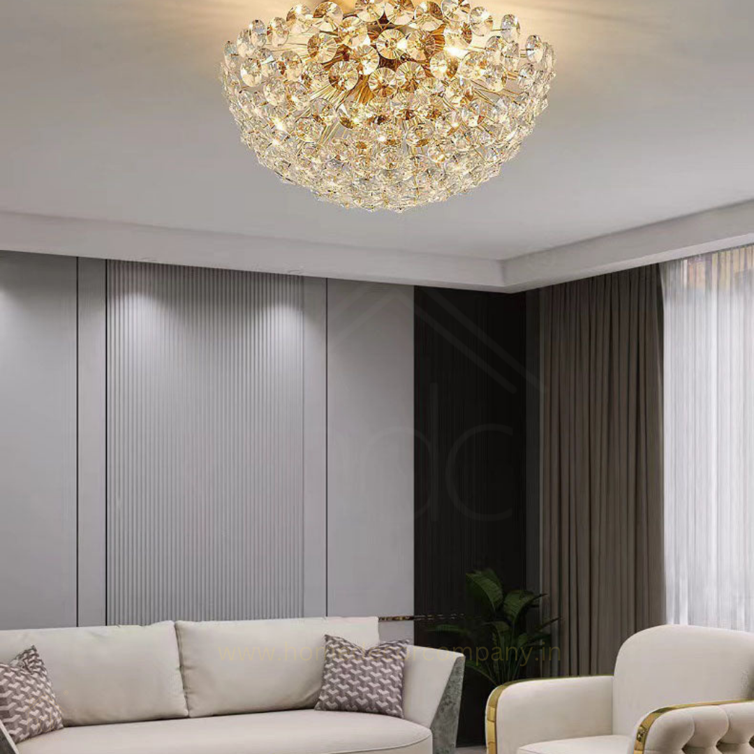 HDC 300MM Gold Luxury Crystal Flush Mount Ceiling Light for Living Area Home - Warm White