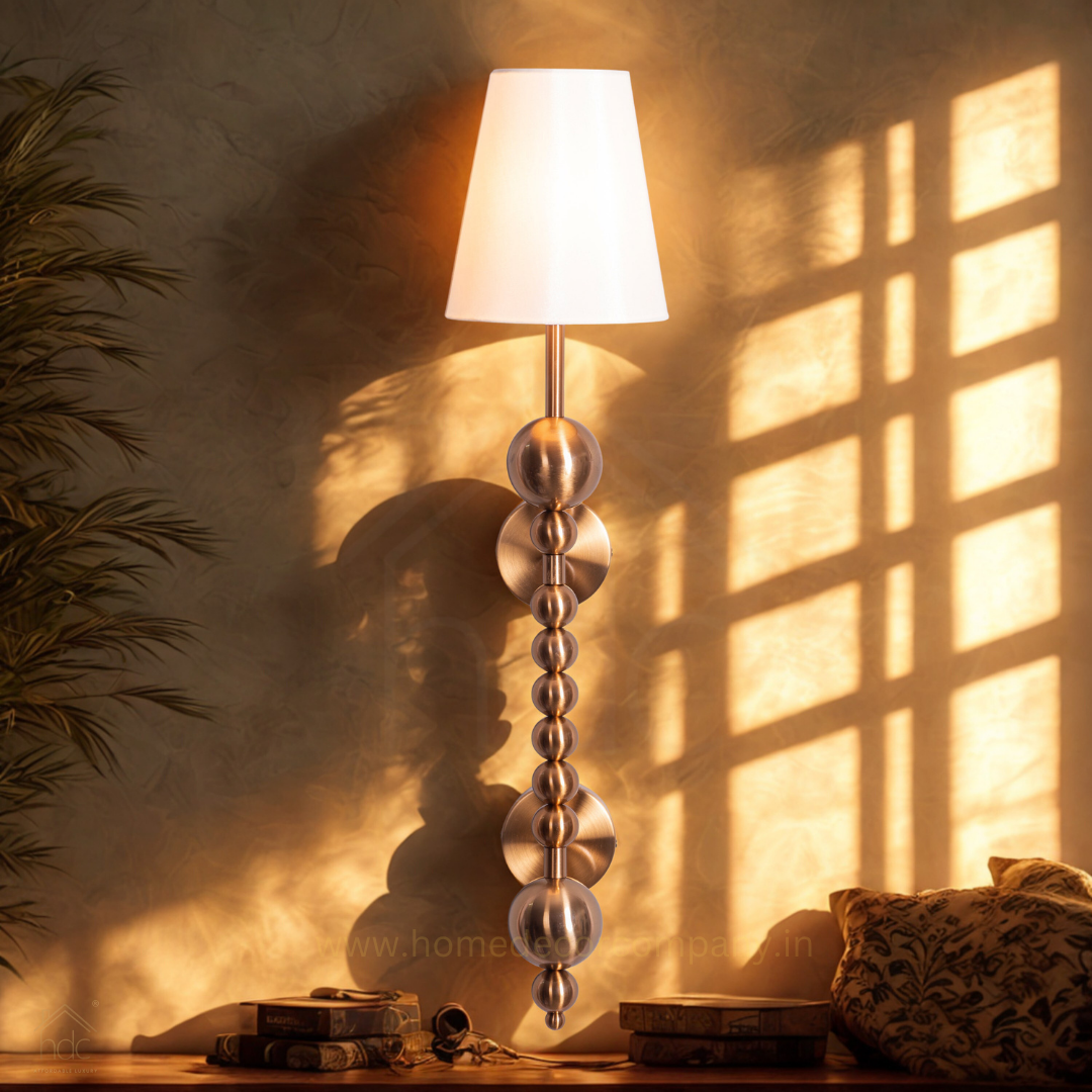 Hdc Antique Finish Wall Lamp with Off White Cotton Fabric Shade