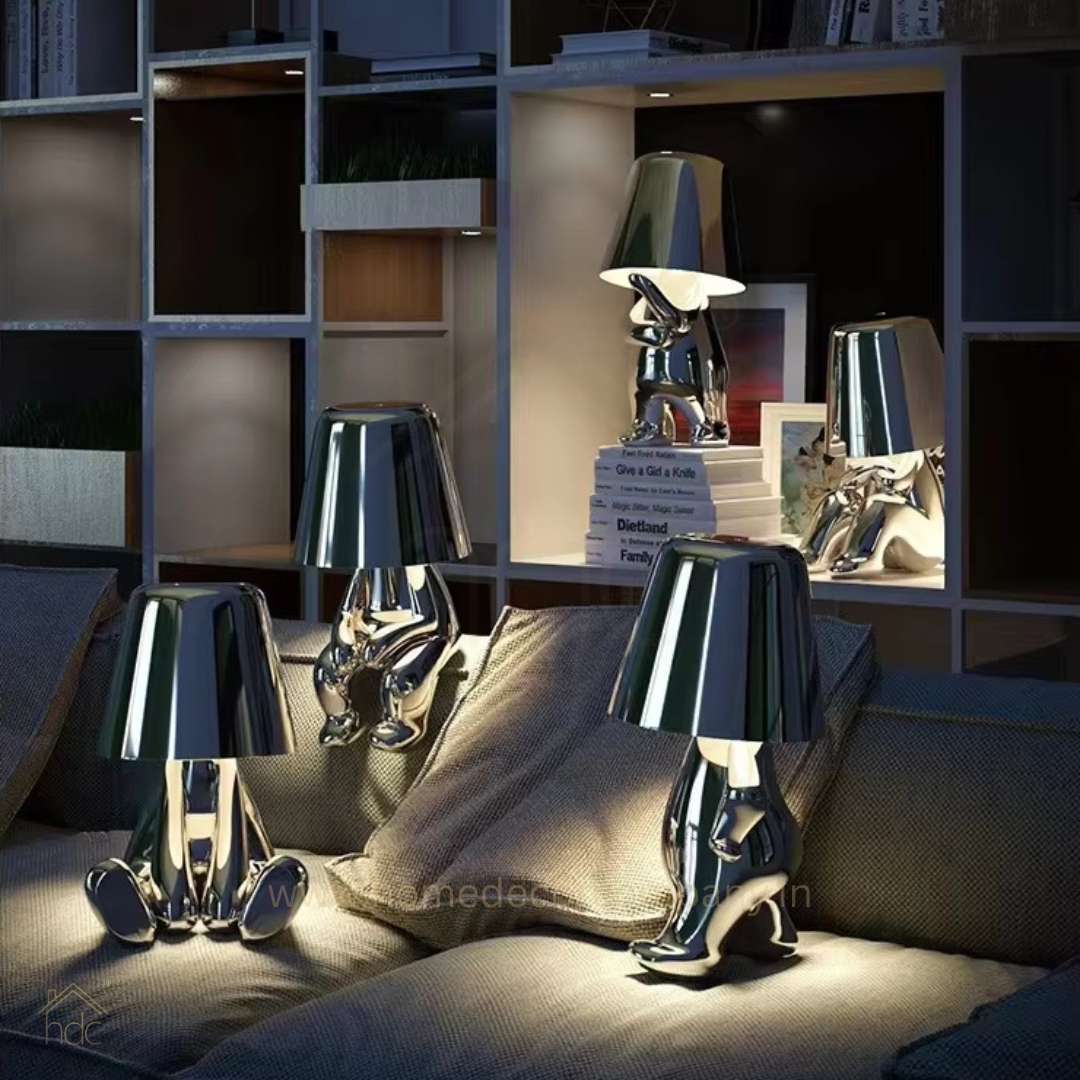 Hdc Little Golden/Silver Man Sitting Stylish Nordic Golden Luxury Portable LED Desk Lamp Cafe Bar Restaurant Home Decoration Night Light