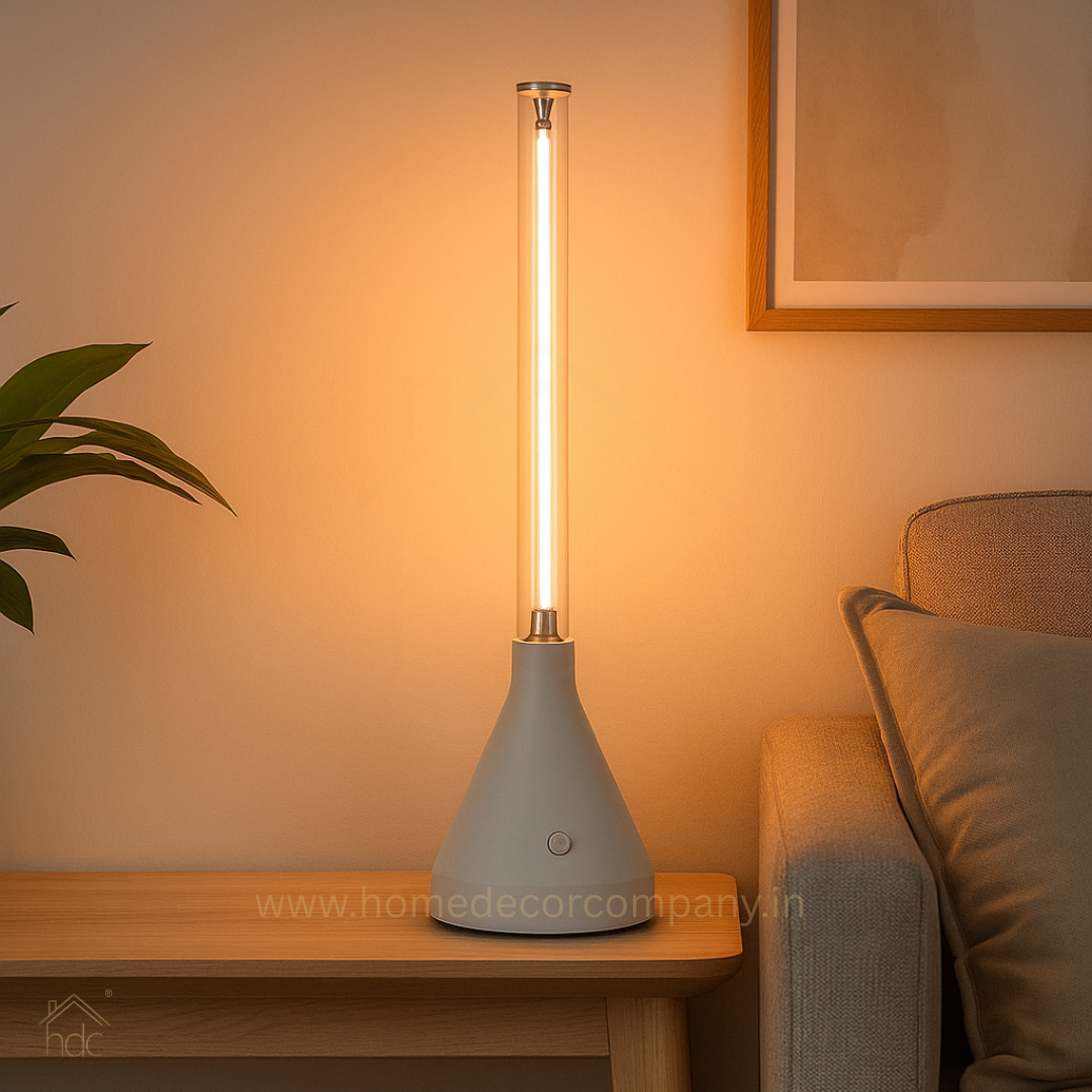 Hdc Modern Cone Base Glass Tube LED Lamp Warm Ambient Light Portable Wireless Charging Table Lamp for Home Restaurant