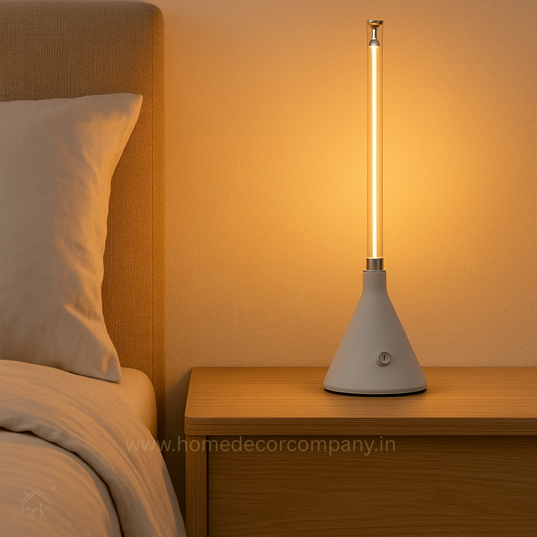 Hdc Modern Cone Base Glass Tube LED Lamp Warm Ambient Light Portable Wireless Charging Table Lamp for Home Restaurant