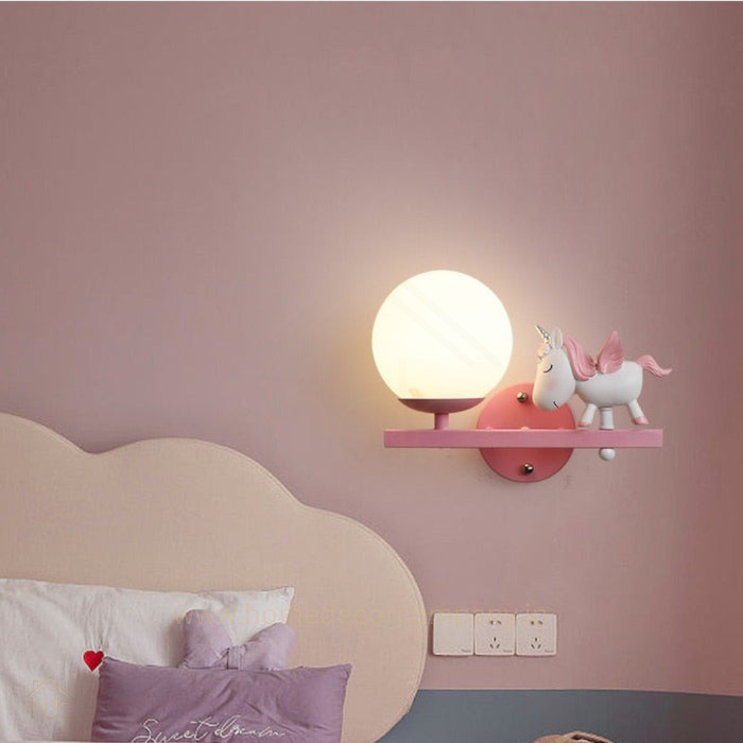 Hdc Kids’ Unicorn Wall Lamp with Shelf Pink Night Light Wall Sconce for Childrens Room Bedroom Nursery Kids Lights