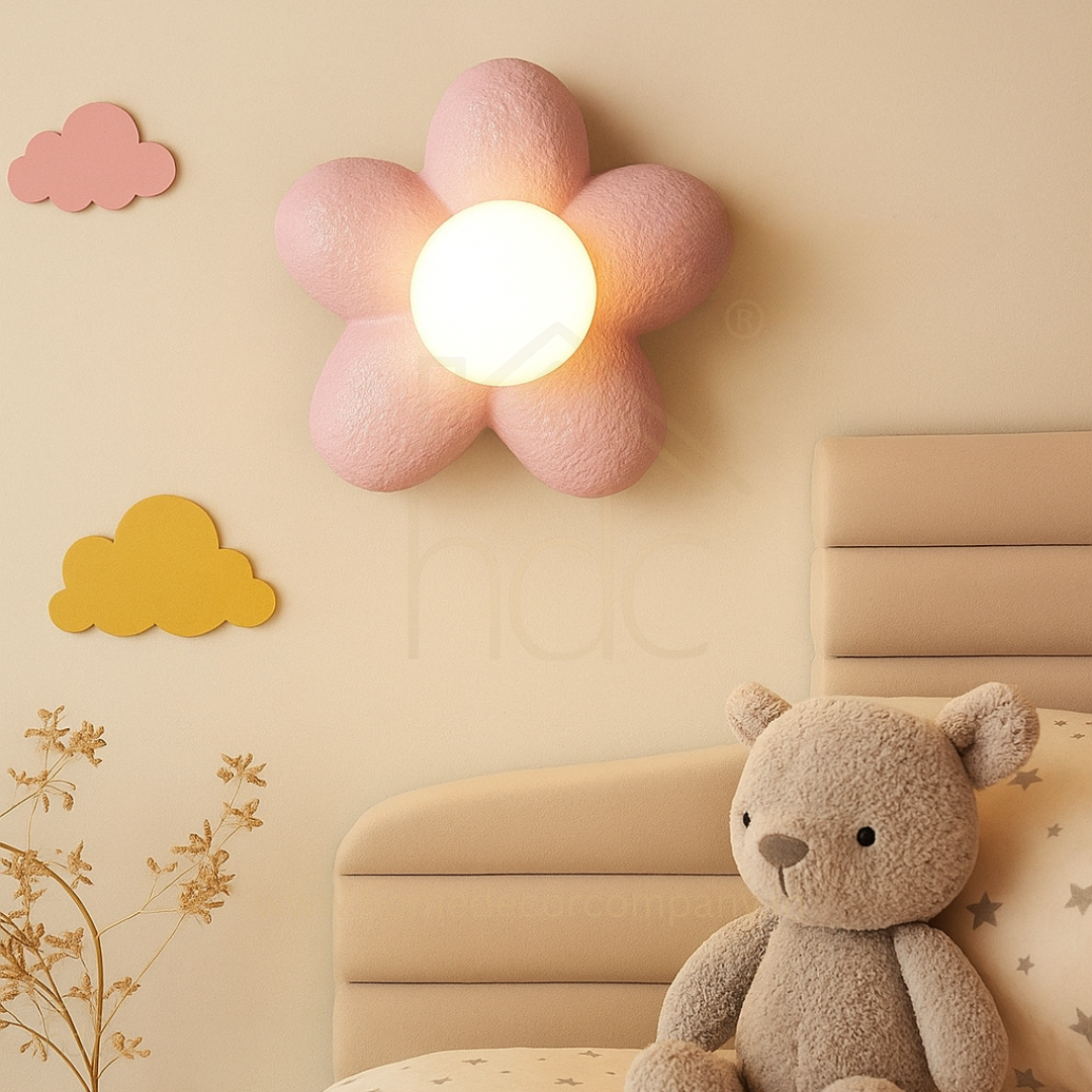Hdc Kids’ Flower Pink LED Night Light Wall Lamp Cute Pastel Pink Flower-Shaped Design