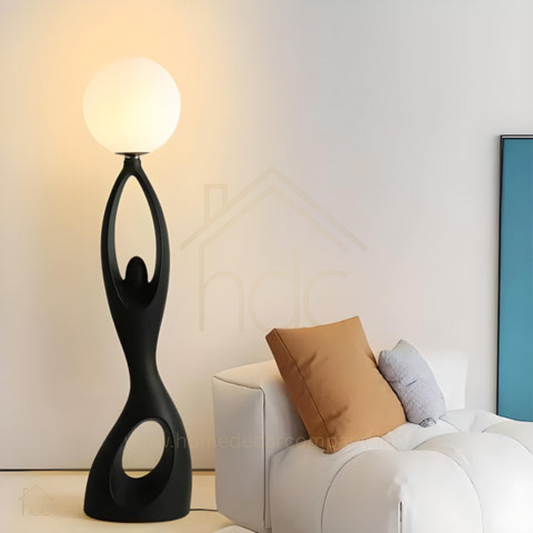 Hdc Modern Sculptural Floor Lamp – Black Resin Base with Globe Light | Contemporary Ambient Lighting for Living Room, Bedroom & Studio Decor