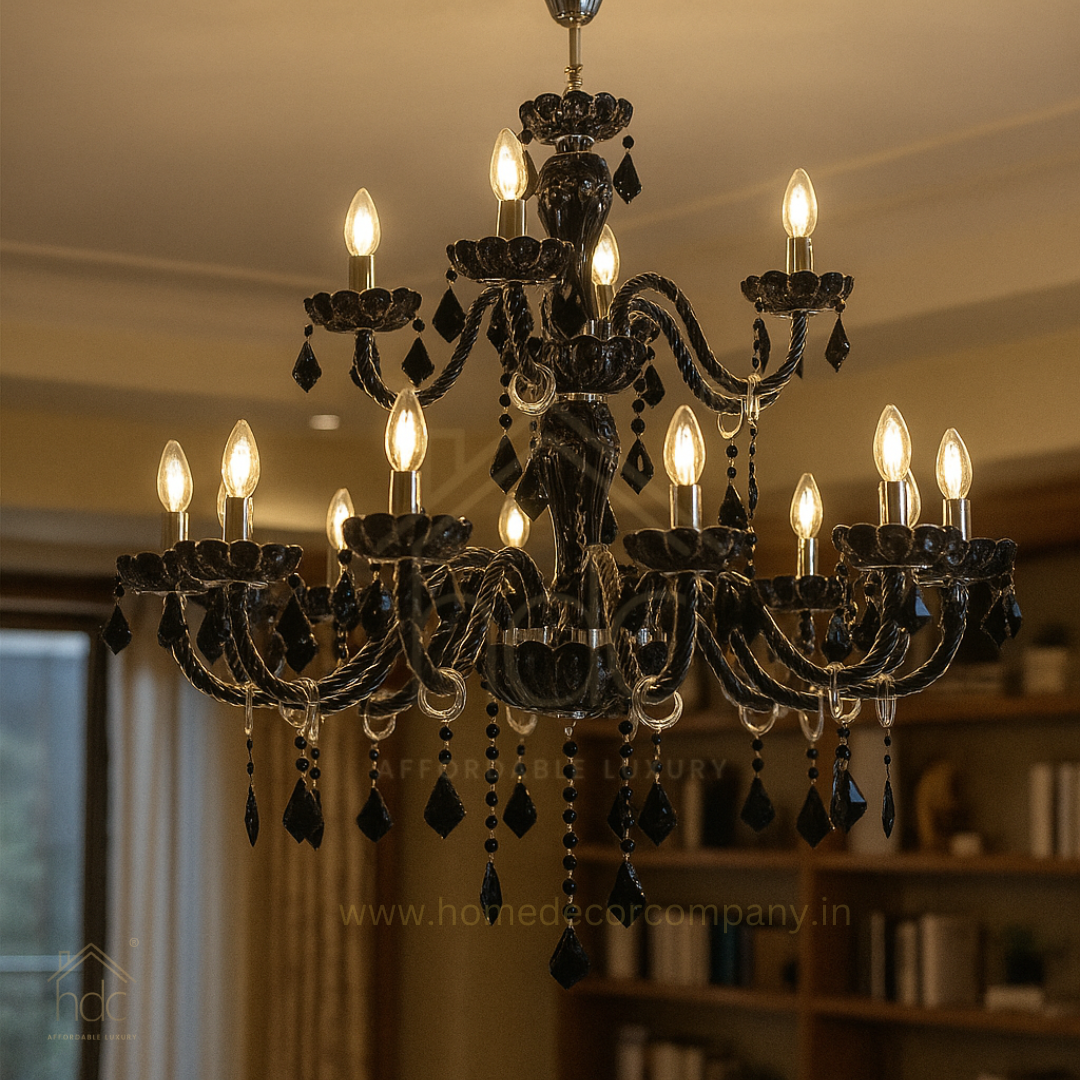 HDC 24-Light Midnight Imperial Multi-Tier Black Glass Italian Chandelier