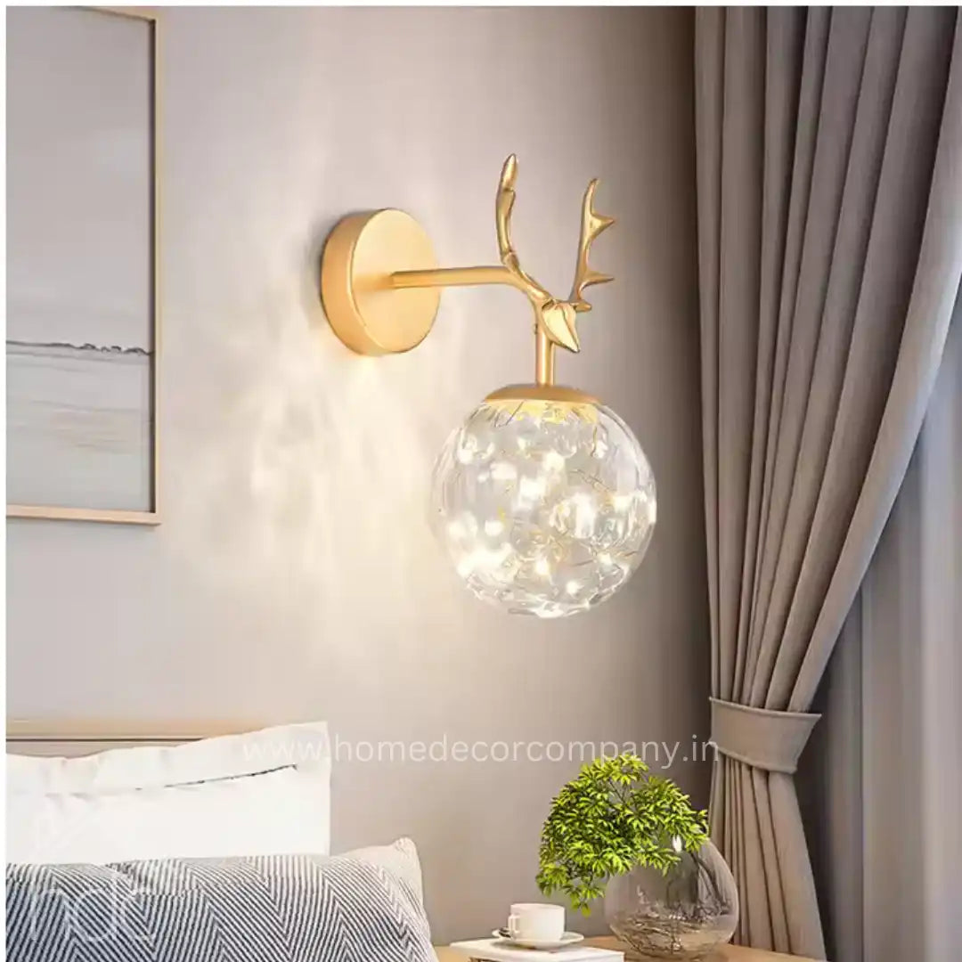Hdc Fairy Glass Ball Stag Deer Golden Wall Light For Living Room, Bedroom