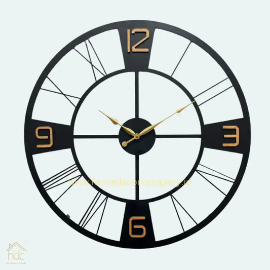 Hdc Black Metal Wall Clock for Living Room Stylish Latest Analog Clock – Silent Non-Ticking Acrylic Front – Multicolor Home Decor for Office, Kitchen & Bedroom
