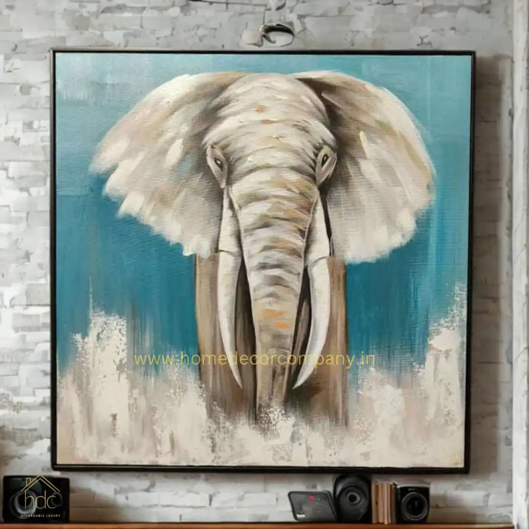 Hdc Running Elephant 100% Handpainted Wall Painting For Home Decor