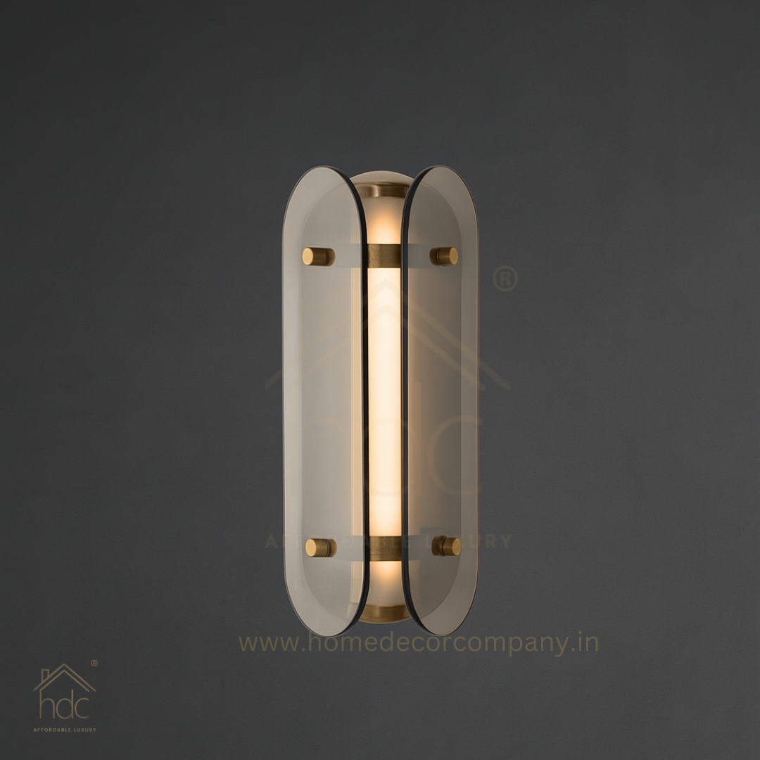 Hdc High-End  LED Glass Wall Lamp Modern Minimalist Metal With Arch Design Bedroom Wall Art Lights Smoke Soot