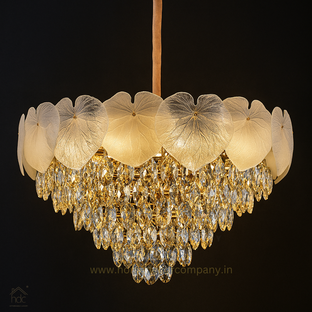 HDC 500 MM Luxury Crystal Drop Chandelier with Leaf Heart Shape Crown Light Luxurious Crystal Chandelier