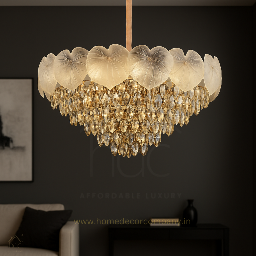 HDC 500 MM Luxury Crystal Drop Chandelier with Leaf Heart Shape Crown Light Luxurious Crystal Chandelier