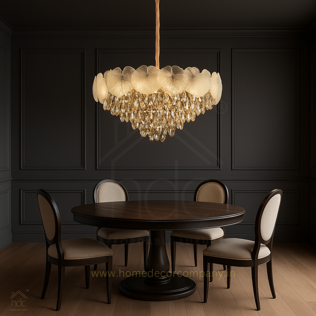 HDC 500 MM Luxury Crystal Drop Chandelier with Leaf Heart Shape Crown Light Luxurious Crystal Chandelier