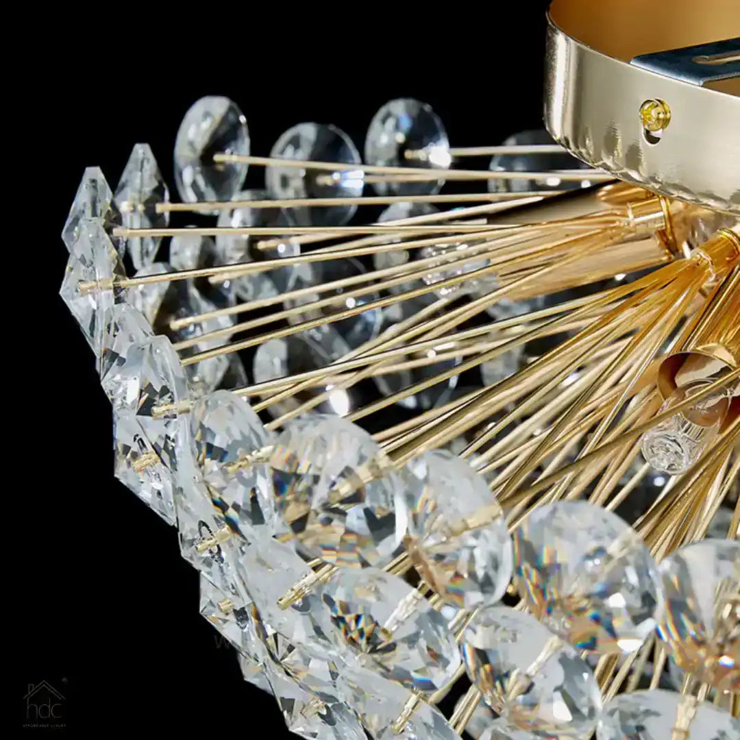 HDC 300MM Gold Luxury Crystal Flush Mount Ceiling Light for Living Area Home - Warm White