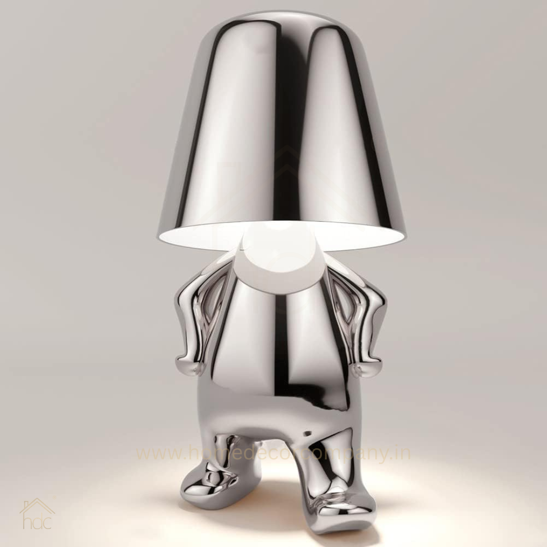Hdc Nordic Golden/Silver Luxury Portable LED Desk Lamp Cafe Bar Restaurant Standing Stylish Little Golden Man Home Decoration Night Light