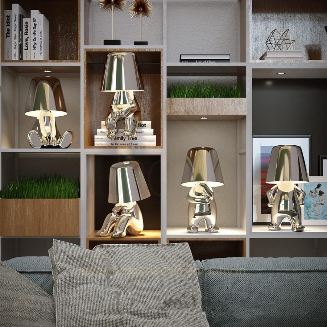 Hdc Nordic Golden/Silver Luxury Portable LED Desk Lamp Cafe Bar Restaurant Standing Stylish Little Golden Man Home Decoration Night Light