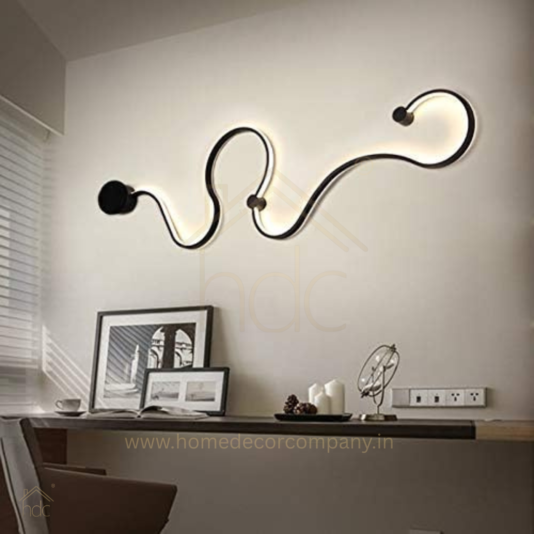 HDC Modern LED Wall Light Abstract Wave Design for Bedroom, Living Room & Accent Walls, Warm White Matte Black Finish