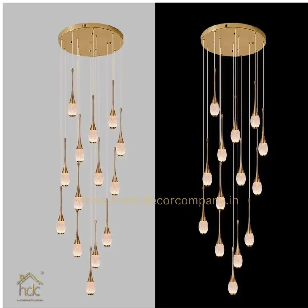 HDC 20 Lights LED Crystal Meteor Light Double Height Stair Chandelier- Tricolor