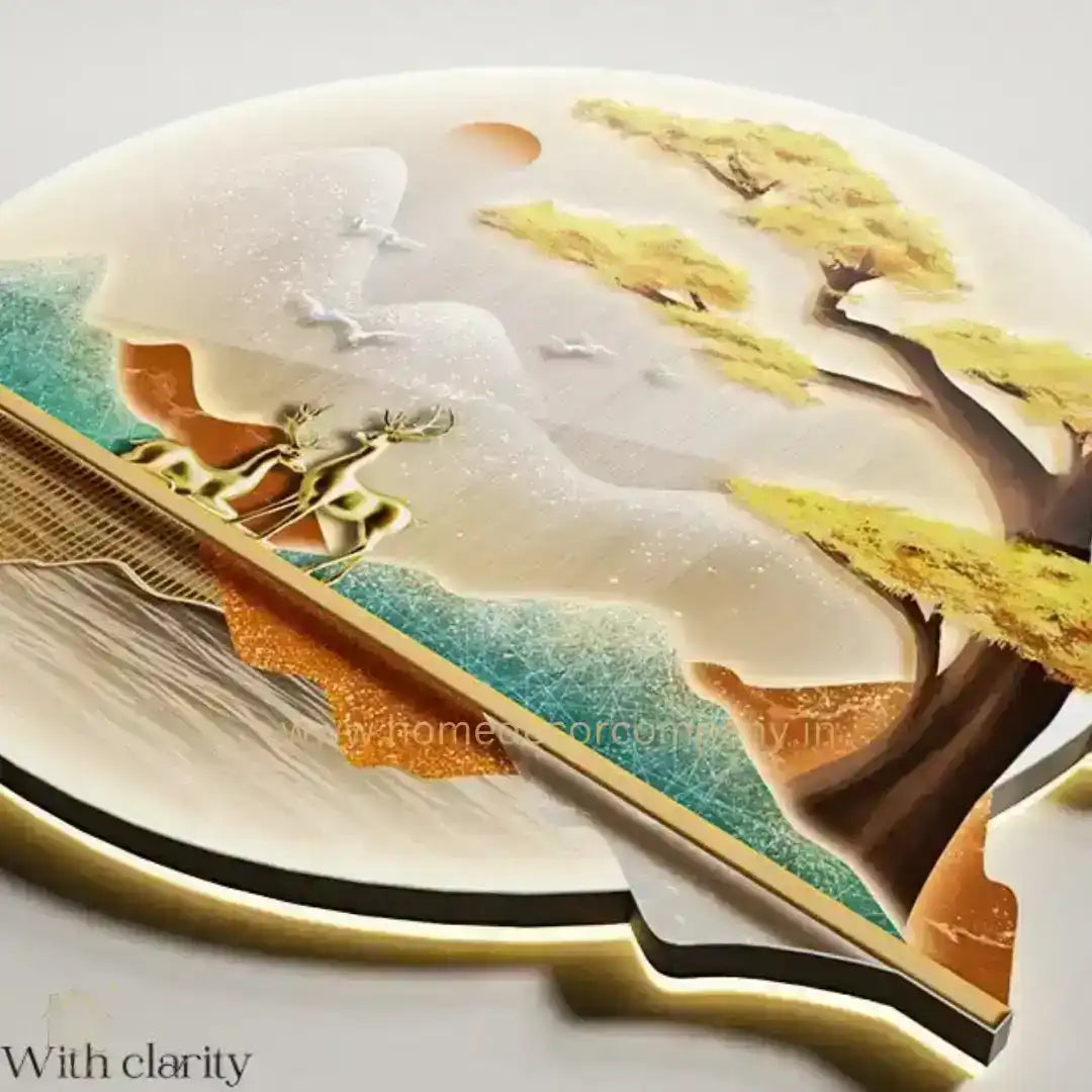 Hdc Modern Crystal Porcelain Paintings LED Wall Art With LED Clock For Living Room Decor Size 60*160