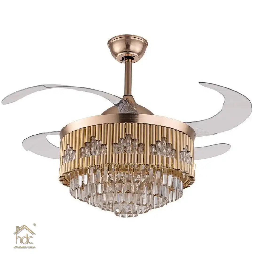 HDC Crystal Ceiling Fans with Lights Retractable Blades Remote Control Modern Luxury LED Chandelier Fan 3 Speeds 3 Color Changes Lighting Fixtures
