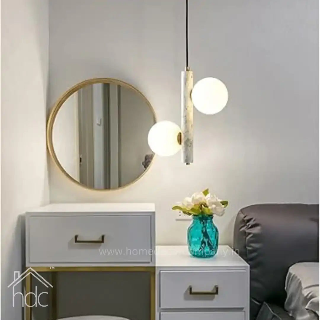 Hdc LED Modern 2 Lights Frosted Ball With Marble Pendant Lights For Living Room Bedroom
