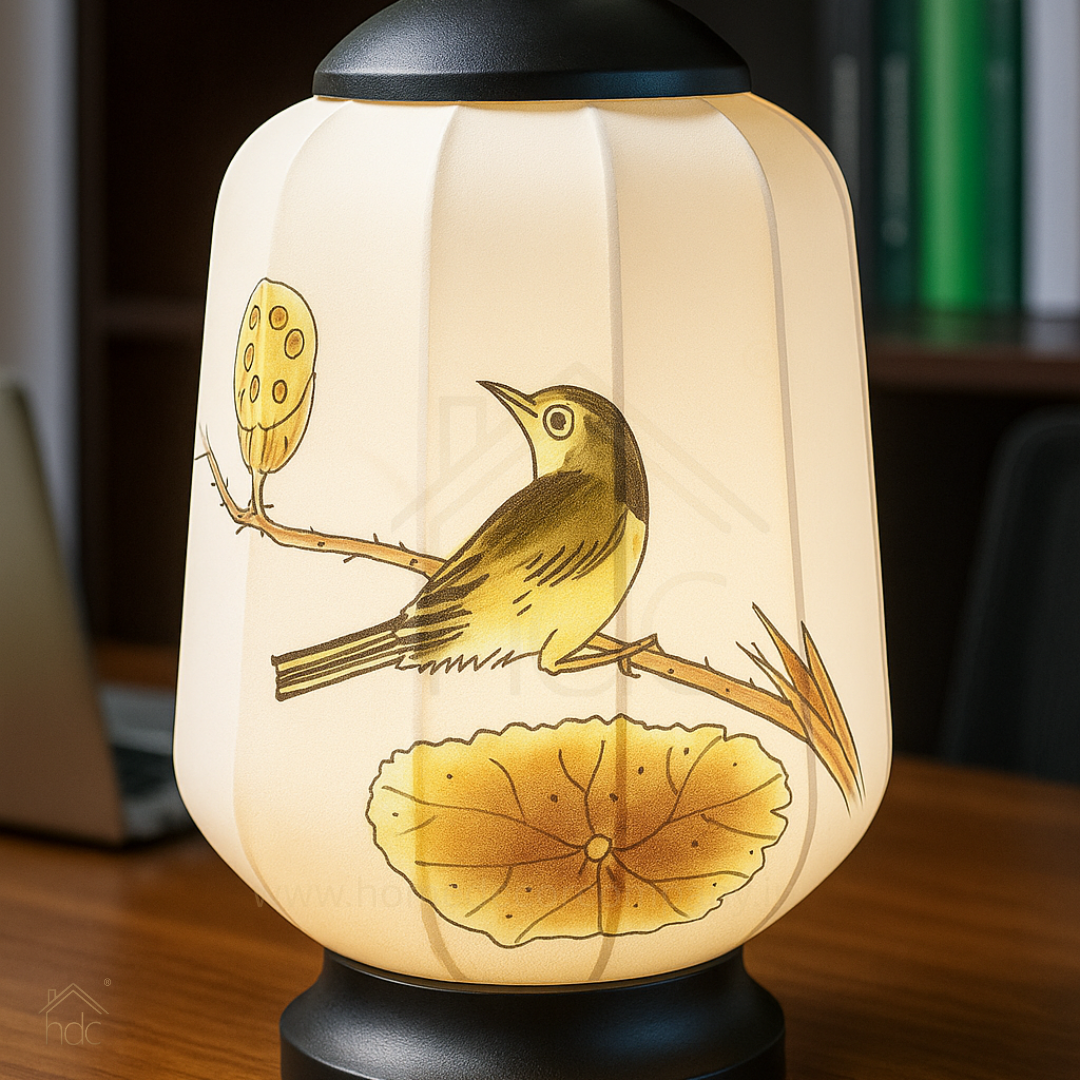 Hdc New Arrival Lantern Table Lamp Hand-painted Touch Retro Night Light Wood Linen Wireless Chinese Table Lamps