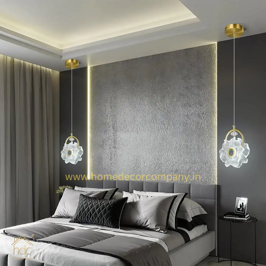 HDC Modern Minimalist Crystal Flower LED Pendent Lamp For Bedside Bedroom Living Room