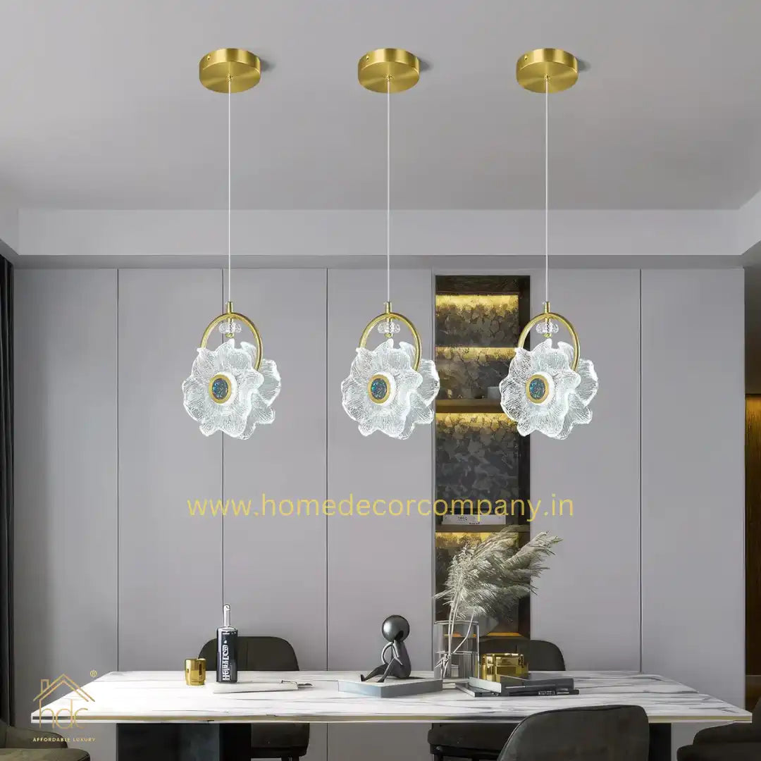 HDC Modern Minimalist Crystal Flower LED Pendent Lamp For Bedside Bedroom Living Room