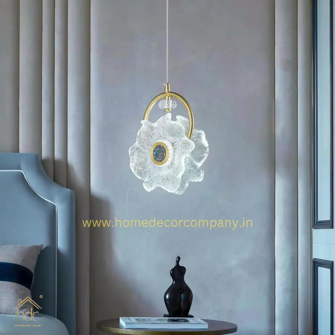 HDC Modern Minimalist Crystal Flower LED Pendent Lamp For Bedside Bedroom Living Room